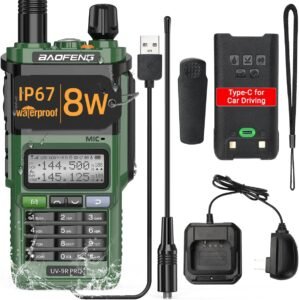BAOFENG UV-9R Pro 8W Ham Radio Long Range Handheld Dual Band Tri- Power Two-Way Radio Waterproof Transceiver Walkie Talkies Rechargeable with Type-C Charging Cable for Camping Hunting Survival Gear