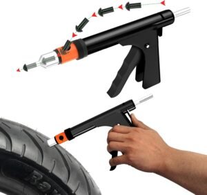 GRAND PITSTOP Tubeless Tire Gun Puncture Repair Kit with Mushroom Plug for Tyre Punctures and Flats on Cars, Motorcycles, ATV, Trucks & Tractors (Gun Puncture Kit with Hole 15 Plugs, Black)