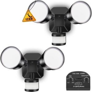 EMANER Security Lights Motion Outdoor, 280W Equiv. Dusk to Dawn LED Flood Light, Keep On or Motion Triggered 4-Mode, Daylight White Corded Wall Light for Porch/Driveway/Barn (2-Pack)