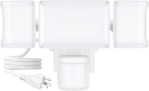 Olafus 75W Motion Sensor Outdoor Light Plug in, Motion Flood Light Dusk to Dawn, 7500LM LED Security Light IP65 Waterproof, Motion Activated 6500K PIR Sensor Lighting for Garage Yard Patio Eave, White