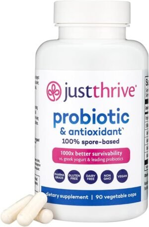 Just Thrive Probiotic & Antioxidant Supplement – 100% Spore-Based Digestive and Immune Support – Gluten Free, 90 Caps