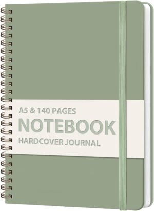 Journaling Notebooks, A5 Lined Spiral Notebook for Women & Men, 146 Pages College Ruled Hardcover Note Book for Work, Note Taking, Journaling, School, Writing (Green)