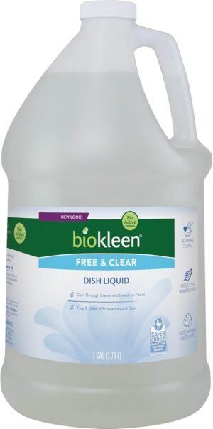 Biokleen Free & Clear Dish Soap – Dish Liquid, Dishwashing Cleaner, Eco-Friendly, Non-Toxic, Plant-Based, No Artificial Fragrance, Colors or Preservatives, Unscented