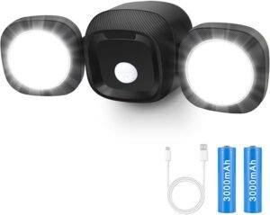 Battery-Operated Motion Sensor Light Outdoor: 6000mAh Rechargeable Battery Powered Motion Security Light, Wireless LED Flood Light Waterproof Outside Lights for Garage Patio Shed Garden, Black-1Pack