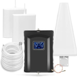 Cell Booster for Office & Multi-Room, Cell Phone Signal Booster with 2 Indoor Panel Antennas for Band 66/2/4/5/12/17/13/25,Up to 8000 Sq.Ft,Boost 4G 5G LTE Data for All U.S. Carriers, FCC Approved