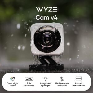 WYZE Cam v4, 2.5K HD WiFi Smart Home Security Camera, Indoor/Outdoor, Pet/Baby Monitor, Motion Activated Spotlight/Siren, Color Night Vision, 2-Way Audio, Works with Alexa & Google, White, 2 Pack