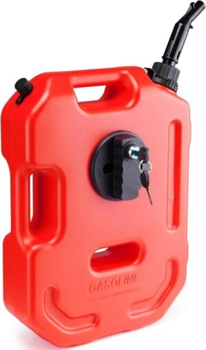 VEVOR Transfer Tank, 2.64 Gallon/10L, Tank with Spout and Lockable Bracket, Storage Transfer Container, Auto-Off Function & Adjustable Flow Rate, Compatible with Most Cars Motorcycle SUV ATV UTV, Red