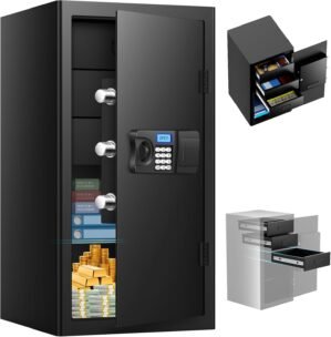 5.0 Cuft Extra Large Home Safe Box Fireproof Waterproof With【Removable Drawer】, Programmable Backlight Keypad, Smart Alert, Security Digital Combination Fire Safe For Documents Money Ammo Valuables