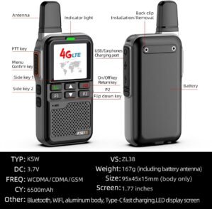 KSUN 4G Network Phones 1.77 Inch Screen WiFi Radios Walkie Talkies Long Range 100 Miles Push-to-Talk for Zello Android ZL38