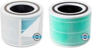LEVOIT Air Purifier Smoke Remover Replacement Filter, Blue, 1 Count (Pack of 1) & Core 300 Air Purifier Toxin Absorber Replacement Filter, 3-in-1 True HEPA, 1 Pack, Green