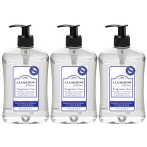 A LA MAISON French Liquid Hand Soap, Hypoallergenic Unscented – Natural Hand Wash Made with Essential Oils – Biodegradable, Plant-Based, Vegan, Cruelty-Free, Alcohol & Paraben Free (16.9 oz, 3 Pack)