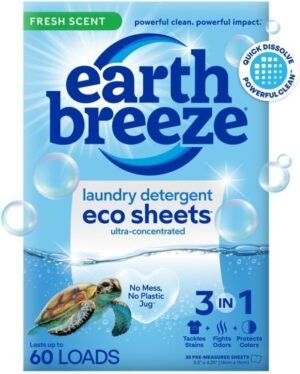 Earth Breeze Laundry Detergent Sheets Fresh Scent – 60 Loads No Plastic Jug Concentrated Laundry Detergent 30 Sheets