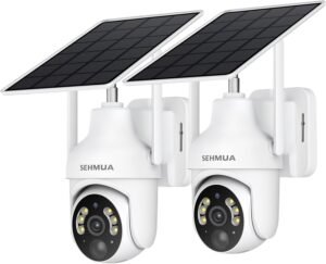 SEHMUA 2K Solar Security Cameras Wireless Outdoor, 2 Pack 360° View Pan/Tilt WiFi Security Camera Outside with Color Night Vision,Easy to Install, PIR Alarm, 2-Way Audio