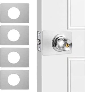 SZMDLX Door Lock Repair Plate, Door Lock Knob/Lever/Deadbolt Reinforcement Plate, Door Handle Lock Fixing Cover Filler Repair Backplate, Door Lock Hole Backing Reinforcer Plate Kit, 4 PCS Silver
