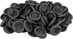 100 Pcs Finger Protectors, Disposable Finger Covers, Latex Anti-Static Finger Tip Rubber Protect Keeping Dressing Dry and Clean (Black, M)