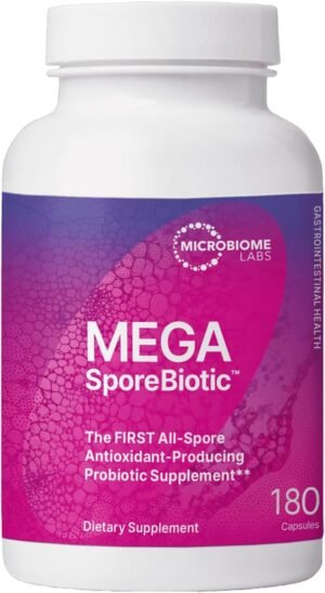 Microbiome Labs MegaSporeBiotic Probiotics for Women & Men – Spore Based Probiotic Nutritional Supplements for Digestive & Gut Health Support – Shelf Stable & Travel-Friendly (180 Capsules)