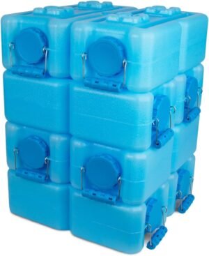 International Water Storage Containers for Emergency Water Storage | 4-Pack of Stackable 3.5 Gallon Water Container Bricks | Food-Grade HDPE Plastic | BPA-Free | STD Blue