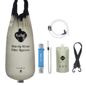 Gravity Water Filter System w/ 2-Gal Bag & 0.1-Micron Water Filter Straw, Gravity-Fed Water Filtration System Water Purifier Survival for Camping, Backpacking, Hiking & Emergency Preparedness