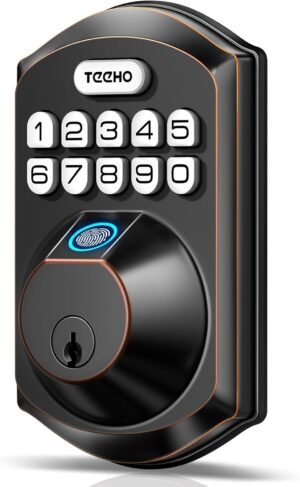 TEEHO TE002 Fingerprint Door Lock – Keyless Entry Door Lock – Electronic Keypad Deadbolt – Smart Locks for Front Door – Auto Lock – Easy Installation – Oil-Rubbed Bronze