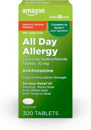 Amazon Basic Care 24 Hour Allergy Relief, Cetirizine Hydrochloride Tablets, 10 mg, 300 Count (Packaging may vary)