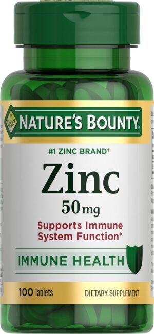 Nature’s Bounty Zinc, Supports Immune System Function, Dietary Supplement, 50 mg, Caplets, 100 Ct