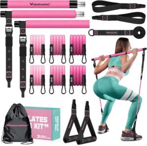 Pilates Bar Kit with Resistance Bands, Multifunctional Pilates Bar for Women & Men with Heavy-Duty Metal Adjustment Buckle, Pilates Home Equipment for Full BodyWorkouts