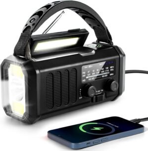 10000mAh Crank Radio, Emergency Radio,NOAA/AM/FM Weather Radio, Type-C Charge,Solar Charging,SOS, 3 Modes LED Torch, Reading Lamp, Compass for Outdoor Survival(Black)