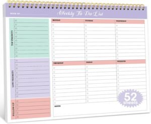 Weekly To Do List Notepad with 52 Undated Sheets（8.5″×11″）- Weekly Desk Planner for Women & Man, Work and Home – Violet Dream