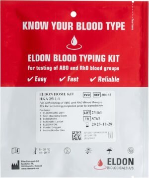 Eldoncard Blood Typing Kit, 1 Test Pack, Know Your Blood Type, Accurate Instant Home Testing, Determine A, O, B, RHS-D Negative & Positive Groups