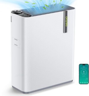 HEPA Air Purifiers for Home Large Room Up to 1732Ft², Air Purifiers for Bedroom with Humidifier（100ml), Smart WiFi, Air Quality Monitor, Quite Sleep Mode, Pet Air Purifier for Odor, Dust, Smoke White