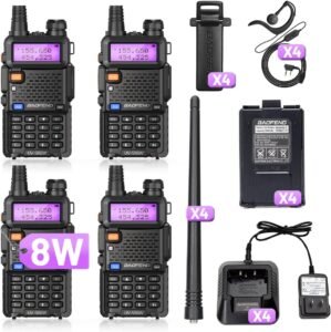 BAOFENG UV-5R 8W Ham Radio UV5R Long Range Walkie Talkies Rechargeable Dual Band UHF VHF Handheld Rapid Two Way Radio for Survival Gear,Hotel,Restaurant,4Pack