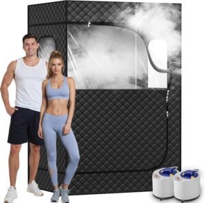 2 Person Portable Steam Sauna for Home, 1 or 2 Person Full Body Sauna Tent with 2 Foldable Chairs,9 Levels of Sauna Box with Remote Control, Black
