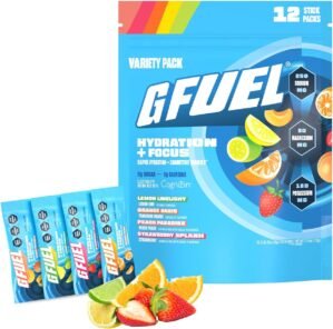 G Fuel Electrolytes Powder for Instant Hydration and Focus, Sugar Free Electrolytes Variety Pack of Lemon, Orange, Peach, Strawberry Flavors, Nootropic Drink Mixes To Sharpen Mental Focus, 12 Servings