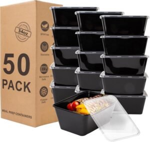 Meal Prep Containers 50Pack – 34oz Food Storage Containers with Lids, Reusable Food Prep Containers, Disposable To Go food Containers, BPA Free, Stackable, 1000ml, Takeout, Microwave/Freezer Safe
