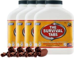 Survival Tabs – 60 day Survival Food Supply – Gluten Free and Non-GMO 25 Years Shelf Life (4 x 180 tabs/Bottle – Chocolate)