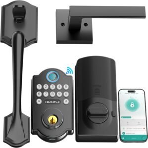 Smart WiFi Door Lock Set – HEANTLE Keyless Entry Door Lock, Front Door Handles Set, Fingerprint Electronic Keypad Deadbolt Lockset with App Remote Control, Alexa Voice, Auto Lock for Home, Rental