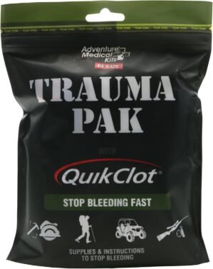 Adventure Medical Kit Trauma Pak First Aid Kit with QuikClot – First Aid Kit for Emergency Supplies, Camping Essentials & More – Compact Trauma Kit with Gloves, Alcohol Swabs, Bandages & More