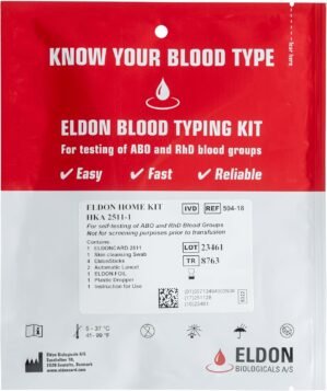 Eldoncard INC Blood Type Test (Complete KIT) – Find Out if You are A, B, O, AB & RH- Results in Minutes – Air Sealed Envelope, Safety Lancet, Micropipette, Cleansing Swab – 1 Pack