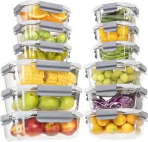 24 Pieces Glass Food Storage Containers with Lids,Glass Meal Prep Containers Set with Locking Lids,Airtight Glass Lunch Container for Kitchen,BPA Free(12 Lids & 12 Containers)