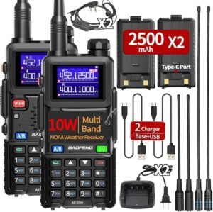 BAOFENG 5RM 10W Ham Radio Long Range Handheld NOAA Weather Receiver 2500mAh Rechargeable Walkie Talkies for Adults with Copy Frequency 999CH Type C Charging,2Pack