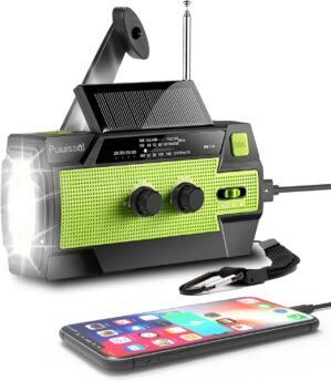 Emergency-Radio,Puiuisoul 4000mAh Weather Radios with Hand Crank & Solar Charging,3 Gear LED Flashlight,SOS Alarm, Portable Power Bank,AM/FM/NOAA,Motion Sensor Reading Lamp