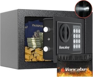 Voncabay Money Safe Box for Home with Sensor Light & Fireproof Security Safe Box for Money Safe with Keys & Pass Code, Lock Box Fireproof Safe with Digital Keypad