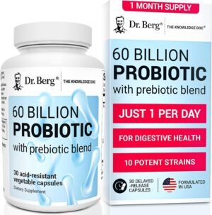Dr. Berg 60 Billion Probiotic Supplement – Supports Occasional Constipation, Diarrhea, Gas & Bloating* – Pre and Probiotics for Digestive Health – 30 Probiotic Capsules