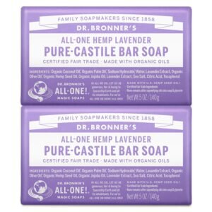 Dr. Bronner’s Pure-Castile Bar Soap – Made with Regenerative Certified Organic Oils – For Face, Body, Hair- Gentle on Sensitive Skin Soap Bar for Men & Women Lavender, 2 pack, 10oz
