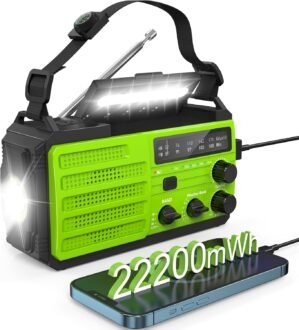 Emergency Radio 22200mWh Solar Hand Crank Emergency Radio: AM/FM/NOAA Weather Radio with Phone Charger, Flashlight & Reading Lamp, Headphone Jack, SOS Alarm for Home Survival Hurricane