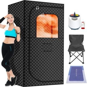 MIXC Portable Steam Sauna Box, Portable Sauna for Home, Person Sauna Tent Sauna Box at Home Spa with 2.6L & 1500W±10%, Remote Control, Folding Chair, Home Sauna for Gym,Pilates,Garage,Hot Tub