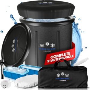 Cold Plunge Tub for Athletes – Complete Starter Bundle: Portable Ice Bath Tub, 2x Reusable Ice Blocks, Thermometer, Ice Tub for Outdoor Cold Water Therapy – Indoor & Outdoor Inflatable Ice Bath