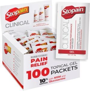 Stopain Pain Relief Clinical Gel Packets, 100 Pack, USA Made, Max Strength Fast Acting with MSM, Glucosamine, Menthol for Arthritis, Lower Back Sciatica, Knee, Neck HSA FSA Topical Analgesic Products