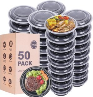 WGCC Meal Prep Containers with Lids – 50Pack 32OZ Meal Prep Bowls, Disposable Food Prep Containers, Round To Go Containers with Lids, BPA-Free, Freezer & Dishwasher Safe