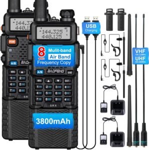 BAOFENG Radio 5RX Ham Radio 8W High Power, VHF/1.25M/UHF Tri-Band UV5R Long Range Handheld Walkie Talkies, Mutil-Band Two-Way Radio for Survival Gear, Air Band,Frequency Copy,3800mAh- 2 Pack Full Kit